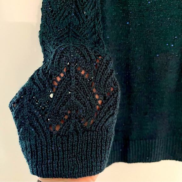 Maurices Women's Teal Sequin Pointelle Tunic Pullover Sweater Sz XS - Picture 7 of 9